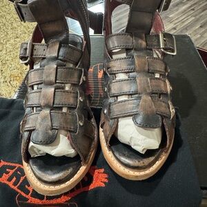 Freebird by Steven Brown Leather Woven Fisherman Sandals with Tan Sole